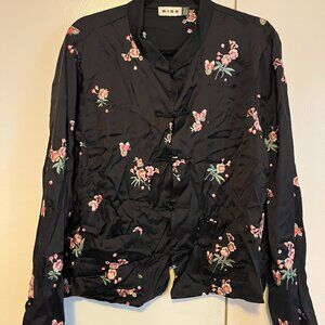 RIXO Jayce Jacket Black Floral Embroidered Mandarin Collar Closure Shirt, 3XL/16